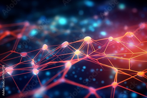 Illustration of abstract artificial intelligence  glowing neural network  closeup perspective