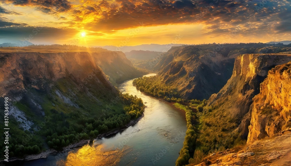 Fototapeta premium Golden Sunset Over Canyon River