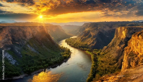 Golden Sunset Over Canyon River