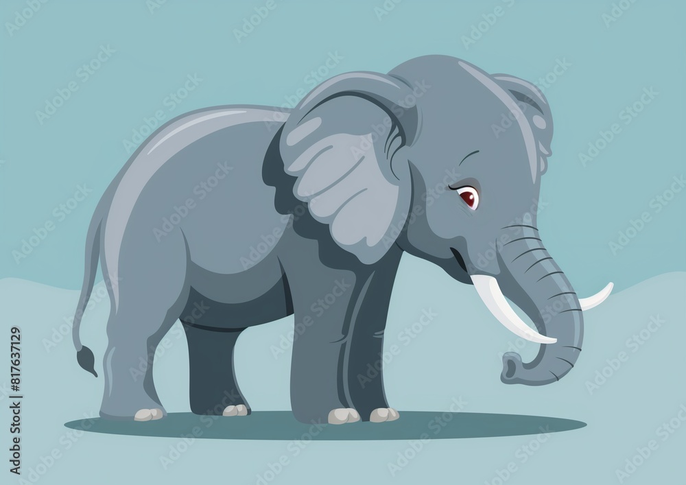 Cute Cartoon Elephant Standing on a Plain Blue Background Illustration Cute Cartoon Elephant Standing on a Plain Blue Background Illustration