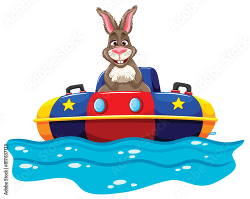 Cartoon rabbit enjoying a ride in a watercraft