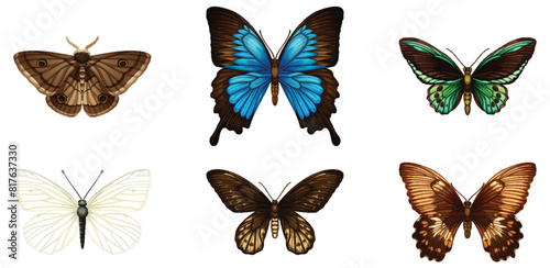 Collection of six different butterfly vector illustrations