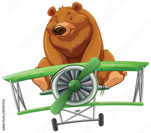 Illustration of a bear piloting a small airplane