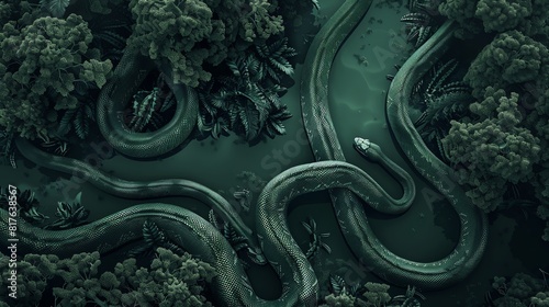anaconda flat design top view river 3D render Monochromatic Color Scheme © Pniuntg
