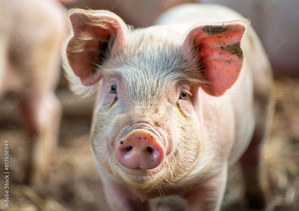Cute Piglet with Pink Snout on Farm Close-up Portrait Cute Piglet with Pink Snout on Farm Close-up Portrait