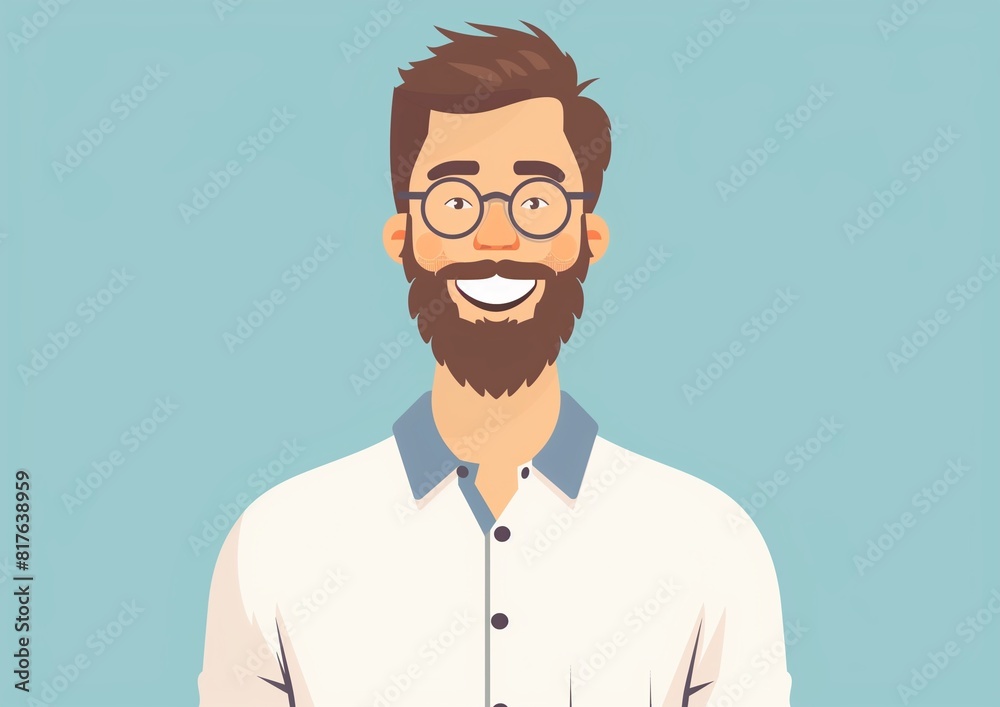 Smiling Bearded Man with Glasses in Casual Shirt Illustration Smiling Bearded Man with Glasses in Casual Shirt Illustration