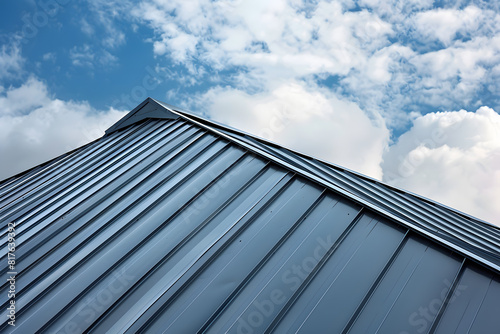Modern metal roof against blue sky photo