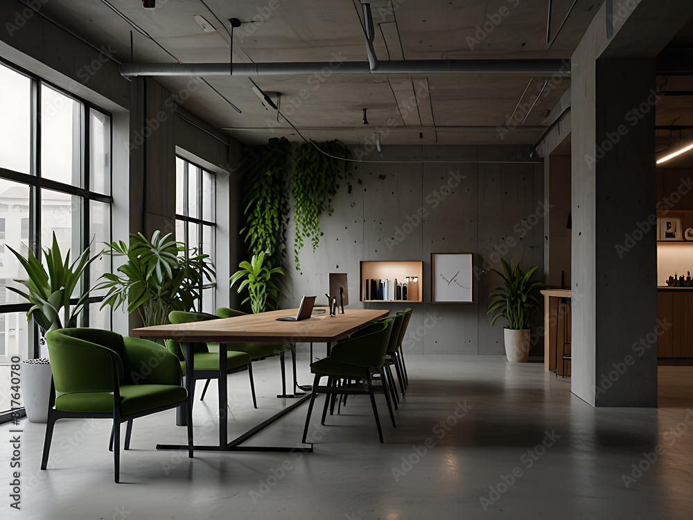 Obraz premium Minimalistic concrete coworking office interior