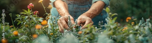 A caregiver gently tending to a garden, a metaphor for nurturing and growth, with the serene environment symbolizing integrity and kindred spirits photo