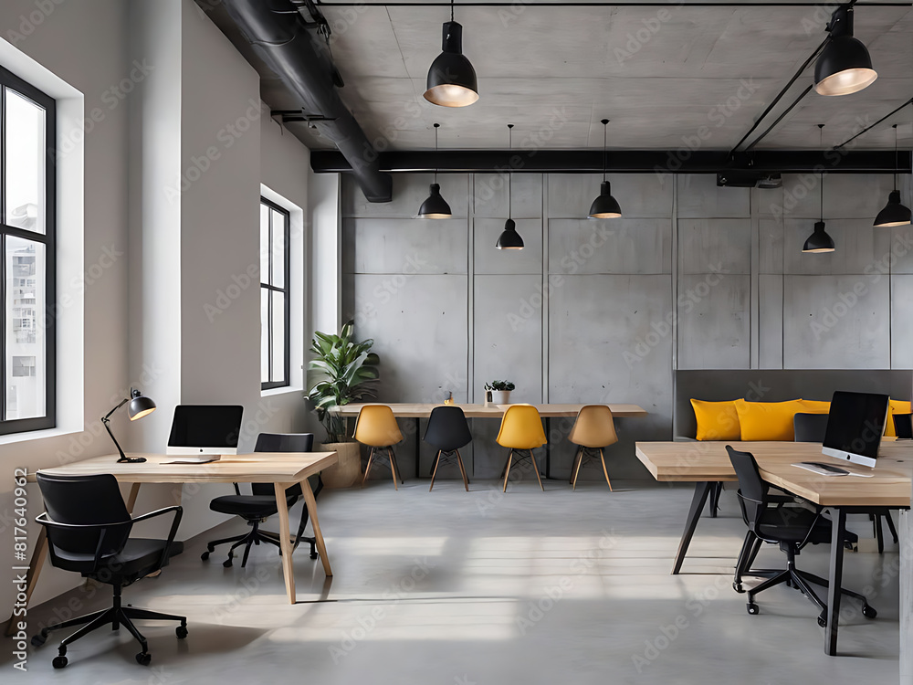 Minimalistic concrete coworking office interior Minimalistic concrete coworking office interior