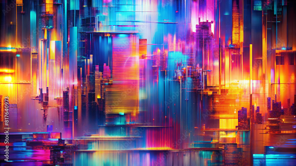 A bright and colorful abstract image with neon blue, pink, purple and orange tones. A bright and colorful abstract image with neon blue, pink, purple and orange tones.