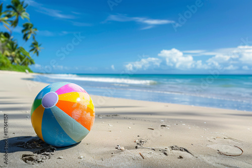 colorful beach ball on the summer tropical beach