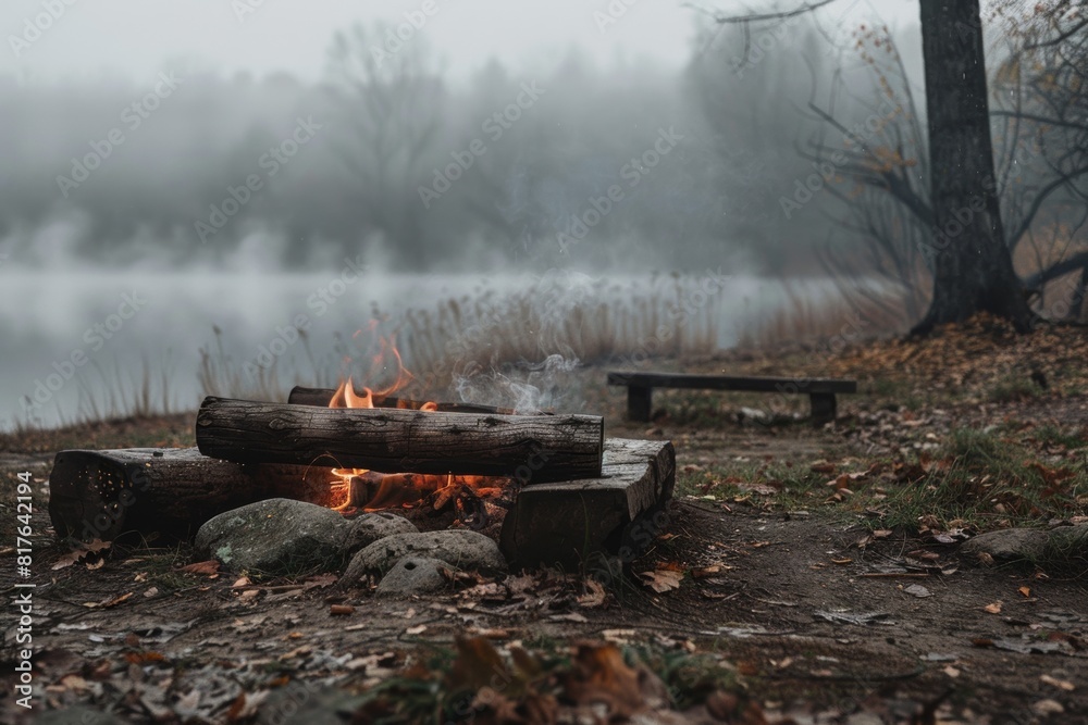 Cozy fireplace with crackling flames, perfect for a relaxing outdoor picnic and memorable moments... Cozy fireplace with crackling flames, perfect for a relaxing outdoor picnic and memorable moments...