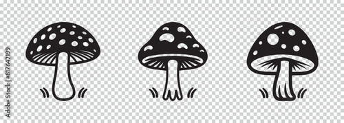 Mushroom Icon Set - Vector Illustrations Isolated On Transparent Background