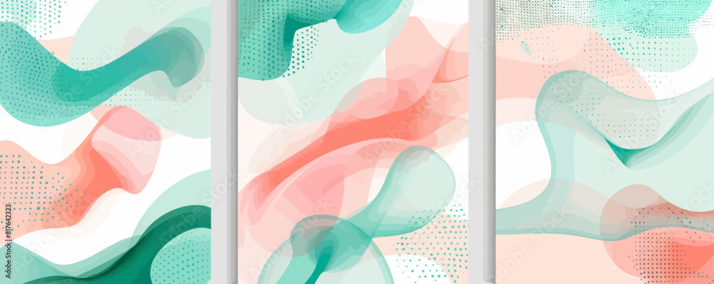 a set of three banners with abstract shapes