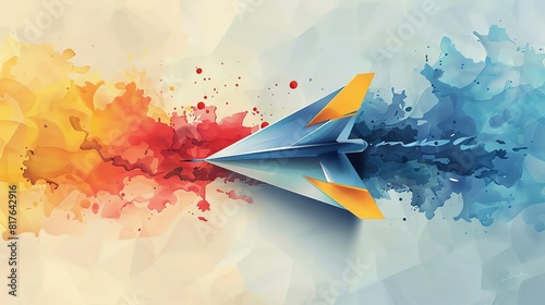 dart paper plane flat design side view design water color Splitcomplementary color scheme photo