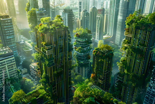 Futuristic green cityscape with eco-friendly skyscrapers