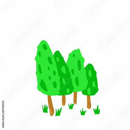 green pine tree with leaves isolated on white background, Vector Illustration