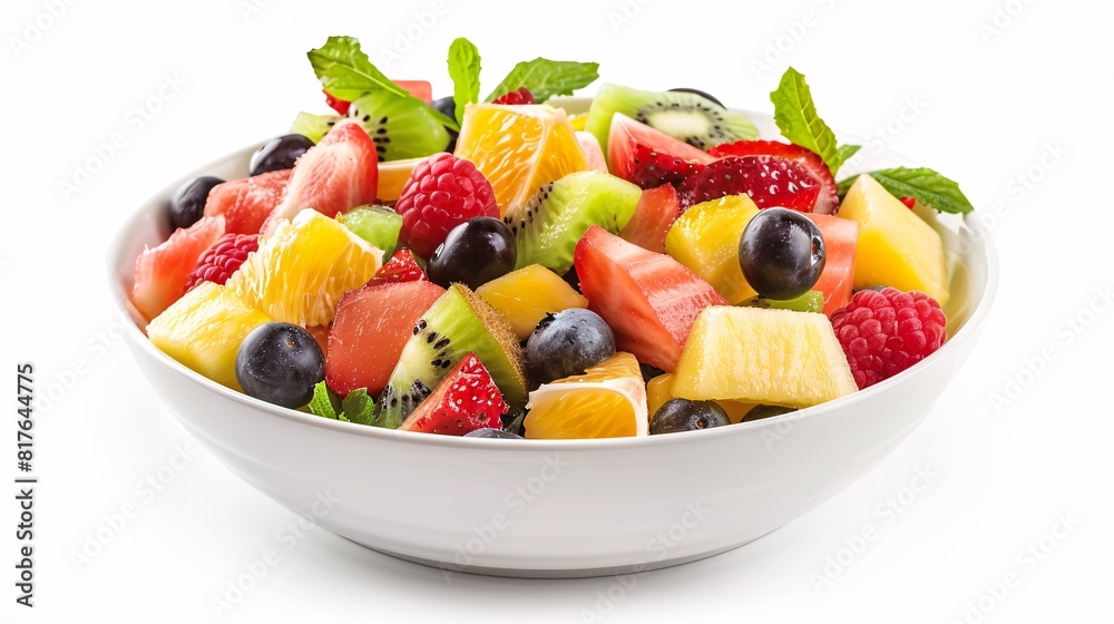 Assorted fruit medley in dish, isolated on a white backdrop. Assorted fruit medley in dish, isolated on a white backdrop.