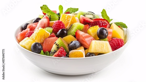 Assorted fruit medley in dish  isolated on a white backdrop.