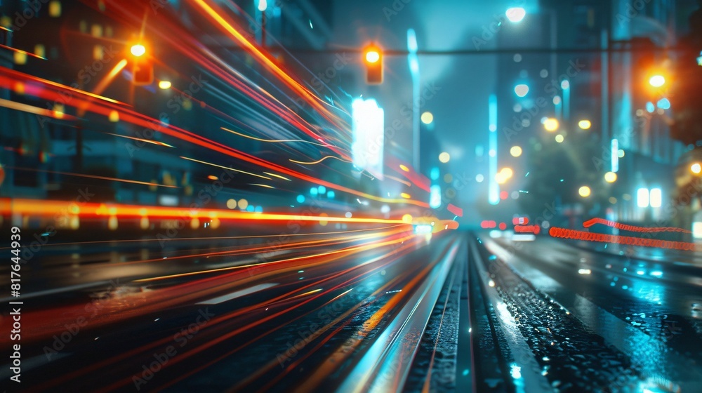 Illuminated urban street with blurred movement. Illuminated urban street with blurred movement.