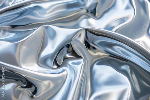 Abstract, fluid metallic texture resembling liquid silver, minimalistic background design  photo