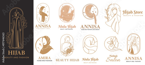 a set of premium hijab logo design template
