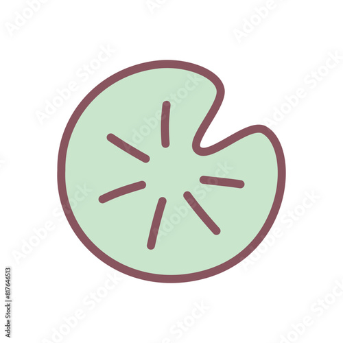 Cute lotus leaf icon. Hand drawn illustration of a green lily pad leaf isolated on a white background. Vector 10 EPS.
