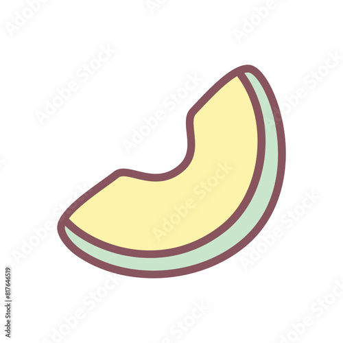 Cute melon icon. Hand drawn illustration of a melon slice isolated on a white background. Kawaii sticker. Vector 10 EPS.