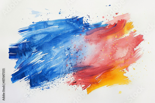 Dynamic watercolor strokes in primary colors on a white background, energetic and youthful 