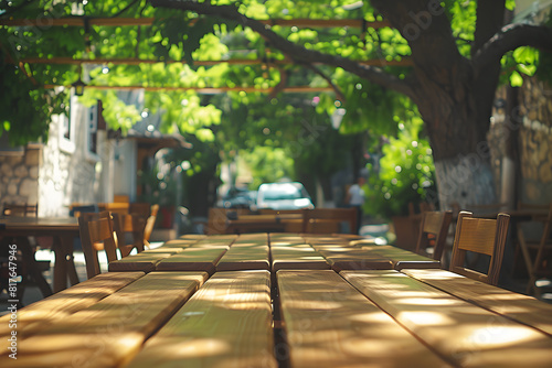 Rustic outdoor cafe setting under trees