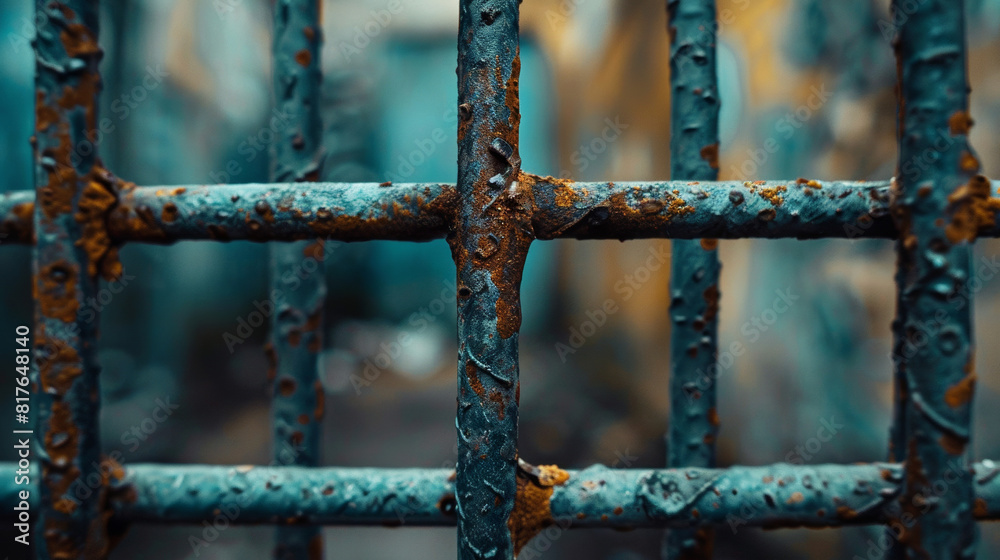 Macro shot of a metal grid with a focus on the intersection points, against a blurred background Macro shot of a metal grid with a focus on the intersection points, against a blurred background