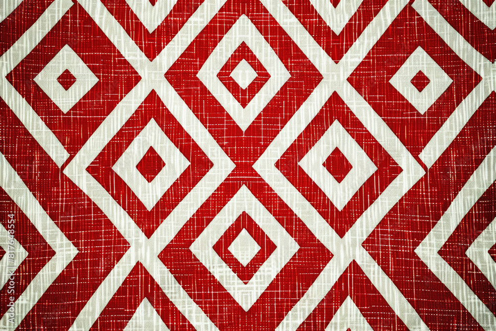 Seamless geometric patterned fabric texture in bold red and white, high contrast design 