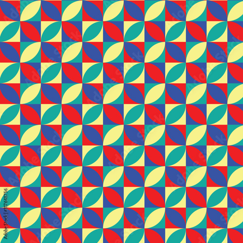 Seamless Geometrical Pattern for Textile Design. Modern Mix flower on Squares Shapes in trend colors.