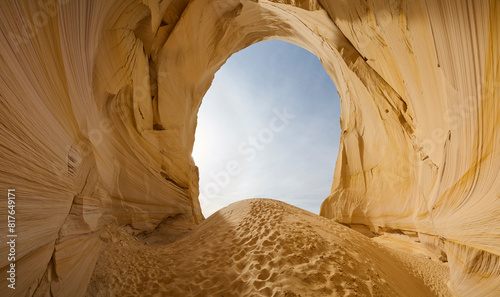 A sand dune and massive alcove carved into a cliff in the Utah d photo