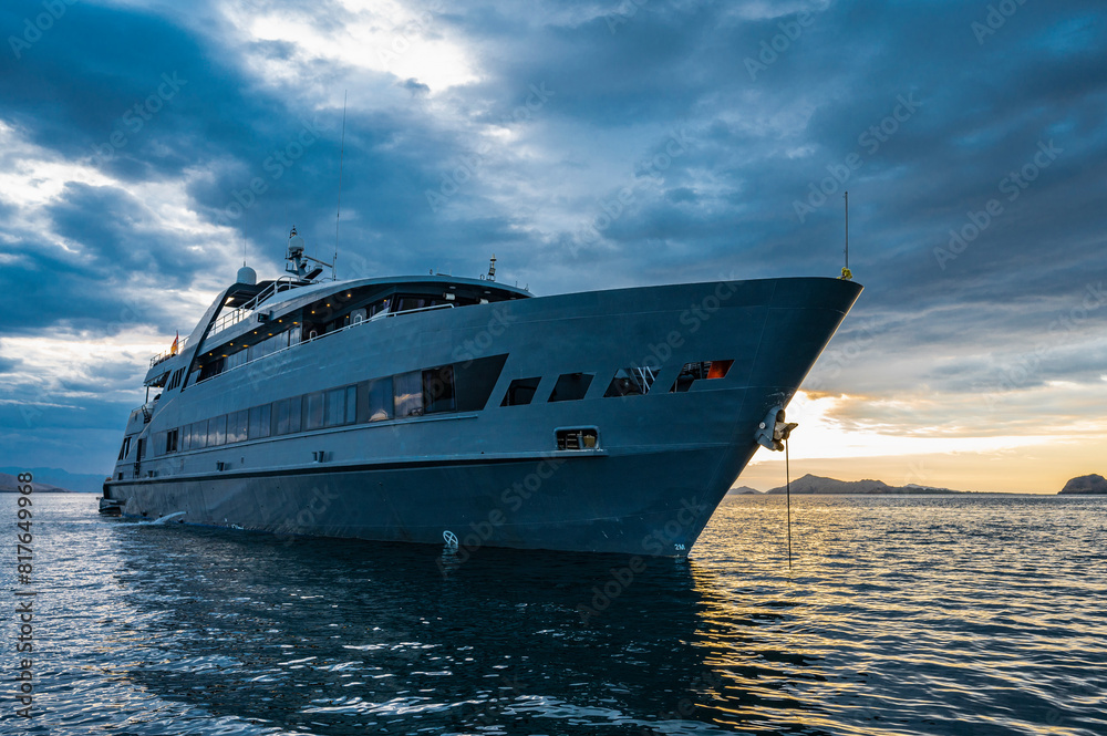 Luxury motor yacht anchored in Komodo - Indonesia Luxury motor yacht anchored in Komodo - Indonesia