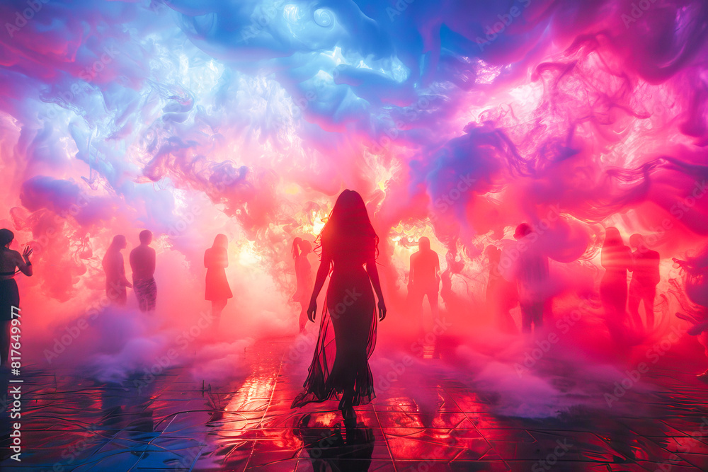 Obraz premium Surreal party scene with vivid neon lights