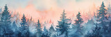 watercolor morning pine forest 