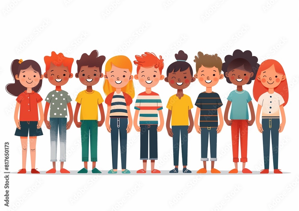 Diverse Group of Cartoon Children Standing Together in Friendship Diverse Group of Cartoon Children Standing Together in Friendship
