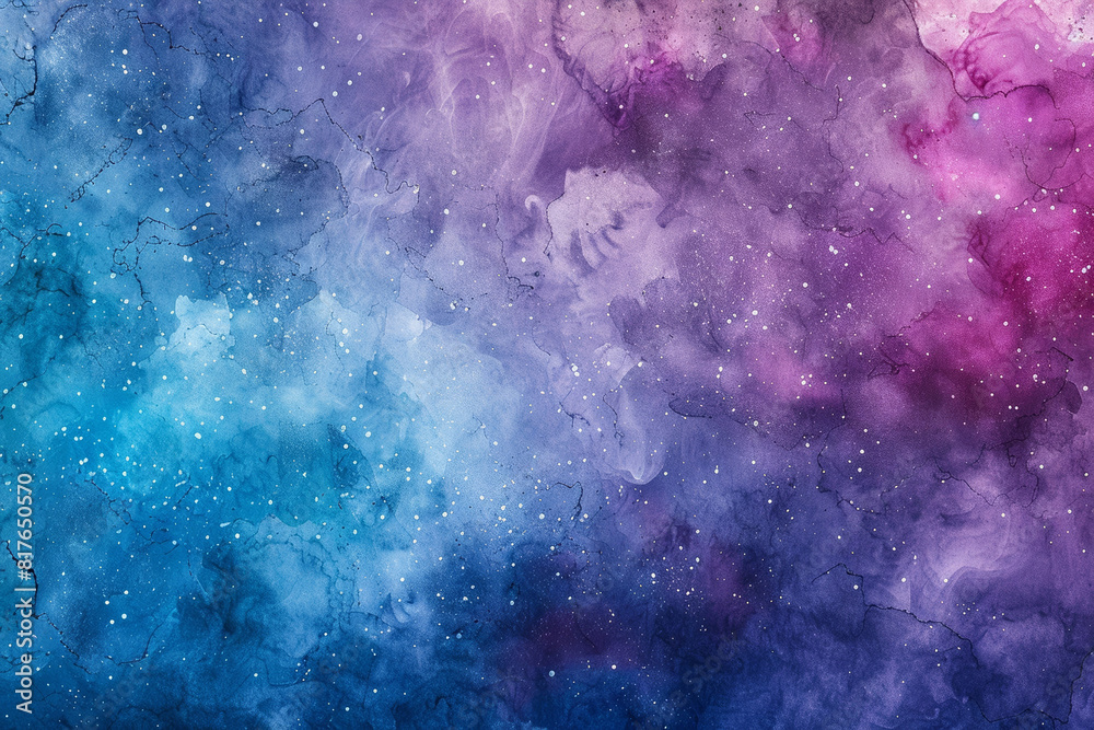 Fototapeta premium Wide-angle view of a galaxy-themed watercolor background in blues and purples, sparking imagination 