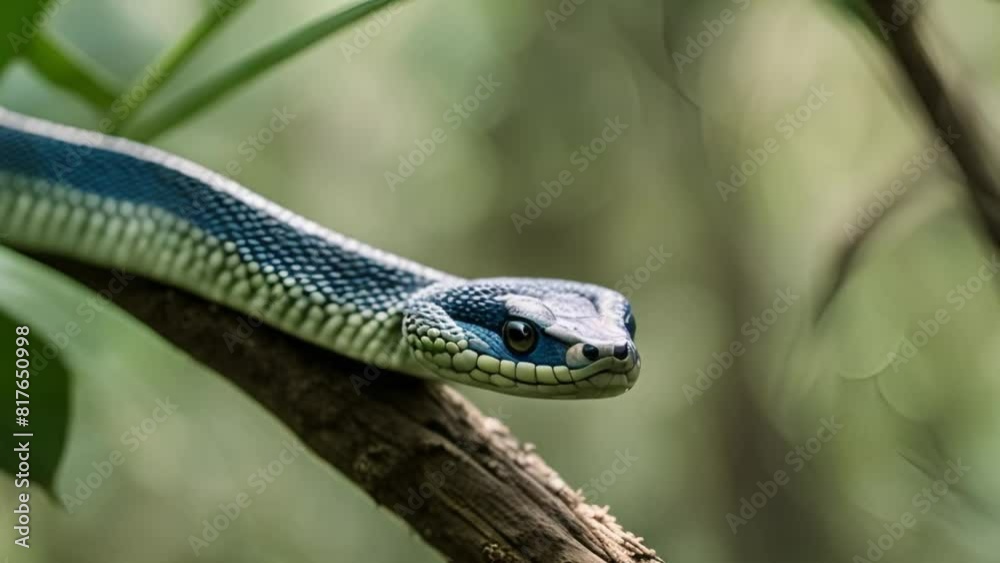 snake coiling resting on tree branch with blurry background, danger is coming concept snake coiling resting on tree branch with blurry background, danger is coming concept