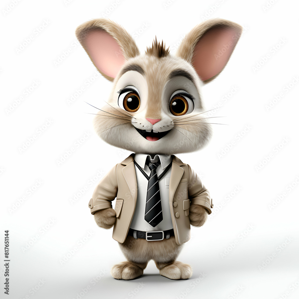 3d rendering of a cute easter bunny with a jacket and tie