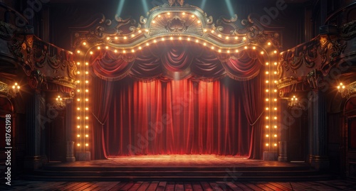 Stage With Red Lights and Curtain