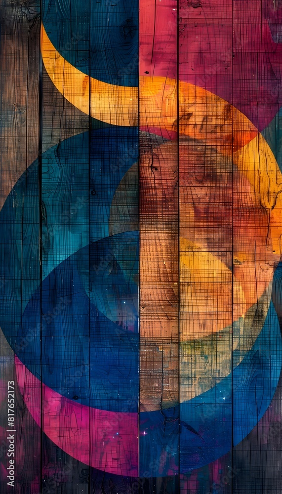 Fototapeta premium Vibrant Minimal Wood Background with Overlapping Geometric Shapes and Diffused Lighting