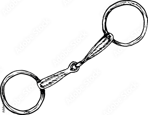 graphic vector illustration of snaffle or bit. Equipment for horse riding. Isolated. For cards, prints, decor photo
