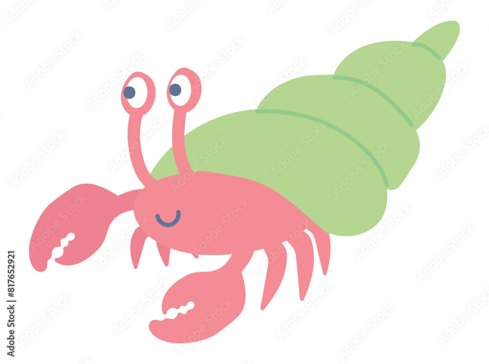 Obraz premium Cute crab hermit in flat design. Happy wild crustacean animal in shell. Vector illustration isolated.