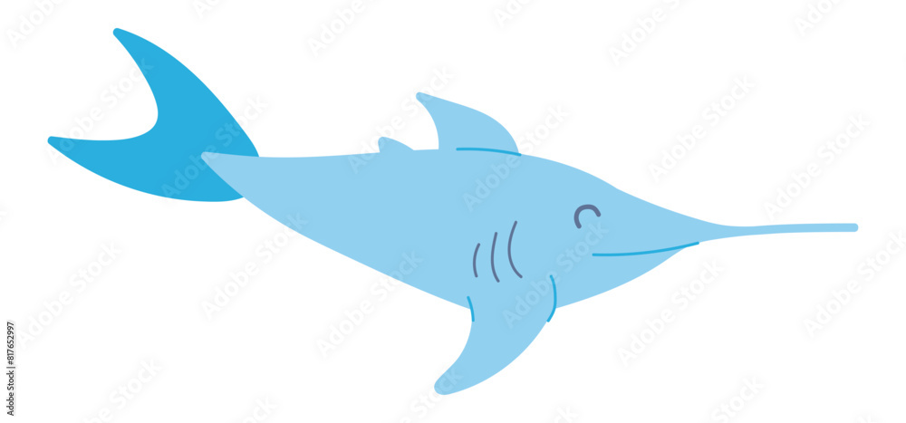 Cute swordfish in flat design. Atlantic underwater animal, ocean wildlife. Vector illustration isolated. Cute swordfish in flat design. Atlantic underwater animal, ocean wildlife. Vector illustration isolated.
