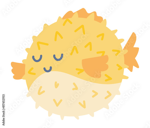 Cute orange fugu fish in flat design. Tropical underwater swimming blowfish. Vector illustration isolated.