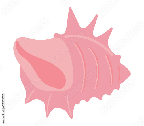 Tropical pink seashell in flat design. Spiked shell, beach cockleshell. Vector illustration isolated.