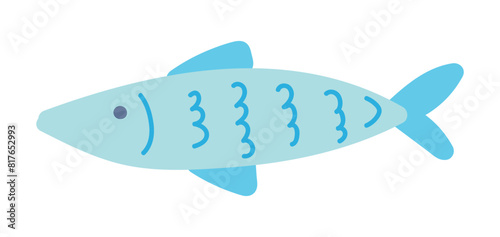 Cute herring fish in flat design. Atlantic underwater blue sardine. Vector illustration isolated.